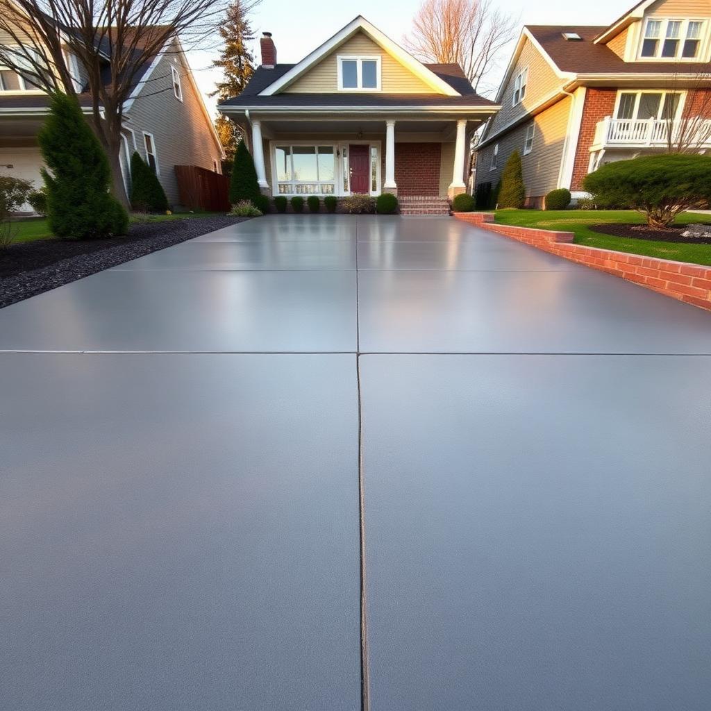 Freshly poured concrete driveway installed by Impressive Concrete Works in College Point, NY